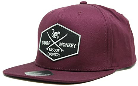 Snapback-Cap für Männer - Surf Monkey Patch vorne - Flacher Schirm - Strukturiertes Snapback-Design mit 5 Panelen - Snapback-Verschluss im Retro Style (Granat)