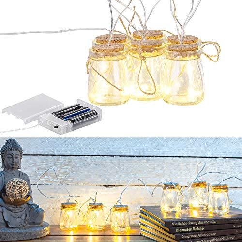 Lunartec Flaschen: LED-Silberdraht mit 18 LEDs in 6 Deko-Gläsern, batteriebetrieben (Lichterketten Batterie, Flaschenlichterkette, Lichtschlauch)