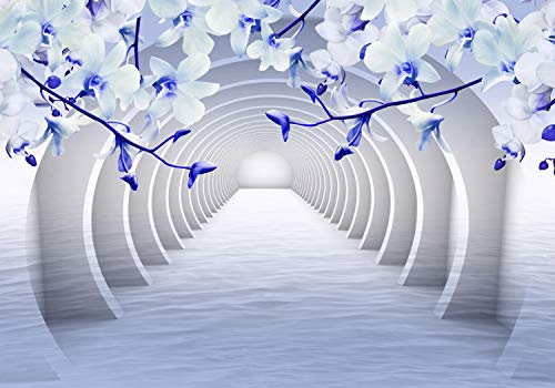 wandmotiv24 Photo murale Tunnel fleurs bleues XS 150 x 105cm - 3 pièces photo, papier peint non tissé L'eau, 3D M3938
