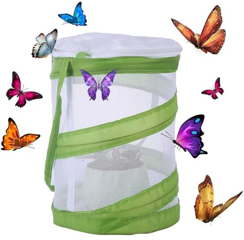 Insekt und Schmetterling Habitat Käfig, Tragbar Faltbar Schmetterlingskäfig Insektenzuchtnetzkäfig, Zusammenklappbarer Zuchtkäfig, für Schmetterlinge Spinnen Würmer Reptilien, Geschenkidee