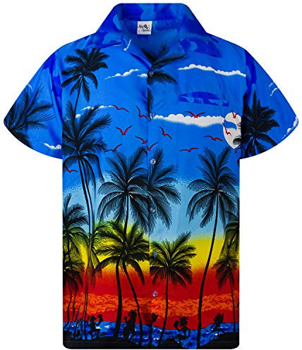 King Kameha Funky Chemise-Hawaienne, Manche-Courte, Beach, Bleu, L
