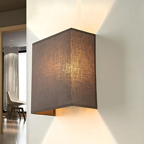 Wandlampe Stoff in Taupe Schlafzimmer Flur B:21 cm E27 Up & Down eckig blendarm wohnlich Moderne Loft Wandleuchte Wohnzimmer ALICE