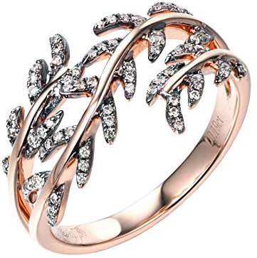 KnSam 18K Gold 750 Black Hollow Ring Champagne Diamond for Women Girls Wedding Engagement Ring Valentine's Day Rose Gold