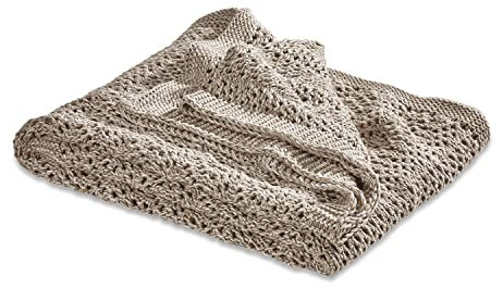 Loberon Plaid Lukretia, luftiges Ajourmuster, markante Struktur, herrlich anschmiegsam, Wohntextilien, Wohndecke, Tagesdecke, Baumwolle, Creme