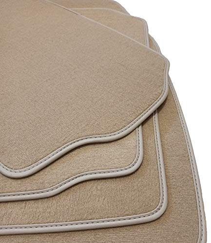 Accesorionline Velours-Fußmatten für Audi 80 Cabrio 1994–2000, mit Maßen und Befestigungen, Original-Teppich, Beige, mit Lederrand B5