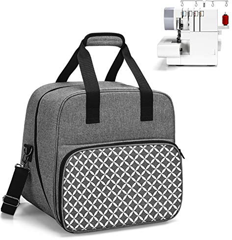 Yarwo Overlocktasche mit Großer Öffnung, Overlock Transpot/Aufbewahrungstasche für meiste gängigen Haushaltsnähmaschinen, Overlock-Nähmaschine Zubehör, Grau mit Diamant Muster(PATENT ANGEMELDET)