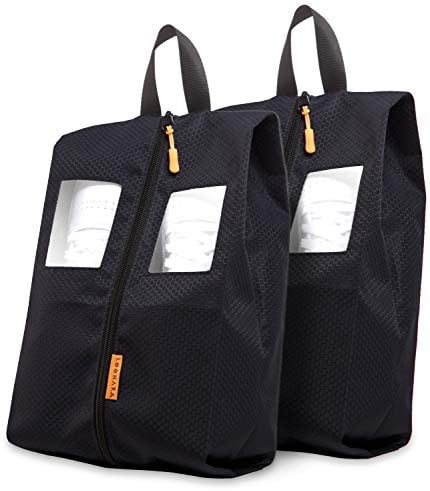 Schuhtasche Reise für Koffer und Rucksack (2er Set) inkl. Sichtfenster - mehr Organisation im Gepäck - Schuhbeutel wasserdicht für Schuhe bis Schuhgröße 47 - [schwarz]