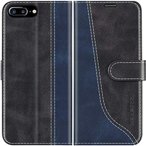 Mulbess für iPhone 8 Plus/iPhone 7 Plus Hülle, Handyülle Leder mit Kartenfach, Klapphülle mit Magnetverschluss, Flip Case Etui Handytasche Schutzhülle, Stilvoll Schwarz