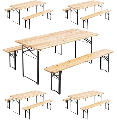 MobEventPro Gartenmöbel Set mit 5 Tisch- und Bänken, Holz, 180 x 80 x 76 cm