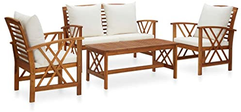 vidaXL Gartenmöbel, 4-teilig, mit Kissen, Gartenmöbel für den Außenbereich, Terrassenmöbel, Terrassenmöbel, massives Akazienholz
