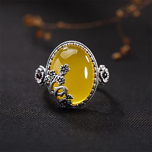 YUANYIRAN Ring Für Damen Chinesisch Einstellbar - Retro Granatapfel Rot Chalcedon Pflaume Offene Bandringe, Eleganter Palast Stil Klassischer Charme Schmuck Geschenk Für Weihnachten,Gelb