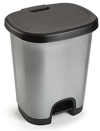 CABLEPELADO Cubo basura plastico moderno apertura pedal 27 Litros - Cubo Reciclar - Cubo con pedal 27L- PP5 - plástico resistente color gris