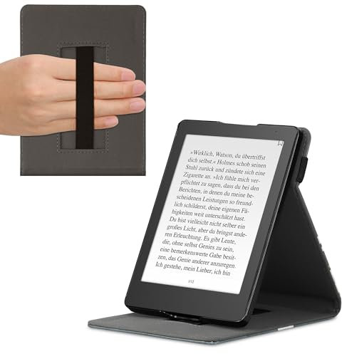 kwmobile Étui Compatible avec Kobo Aura Edition 2 Coque - Étui à Rabat magnétique Tablette eReader Similicuir avec Sangle - Taupe-Blanc-Gris foncé