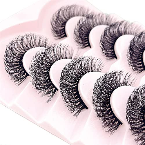 OCHILIMA Wimpern Russian Strip Lashes Natural Look Eye Lashes False Lashes Wispy D Curly Fluffy 3D Effect Cat Eye Soft Fake Eye Lashes Pack 7 Pairs