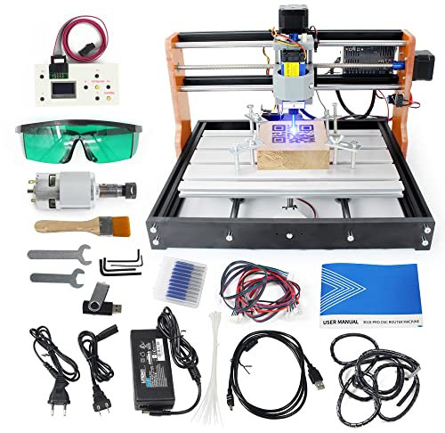 CNCTOPBAOS Macchina incisore CNC 3018-PRO 2 in 1 con modulo da 10 W, finecorsa, arresto di emergenza, controller offline GRBL, kit mini router CNC fai da te da tavolo fresatura incisione taglio legno,