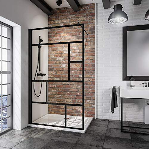 Schulte Duschwand Alexa Style 2.0 Walk In Black Style, 120 x 200 cm, 6 mm Sicherheitsglas Dekor Atelier 1, schwarz matt, Montage auf Duschwanne oder Fliese