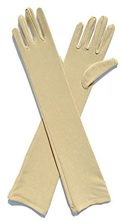 PTNKUIIY Damen Lange Handschuhe, Abendhandschuhe Milchseide Handschuhe Opernhandschuhe Tanzhandschuhe 1920er Stil Elastisch Ellenbogen Handschuhe für Frauen Fasching, Karneval, Tanzen,Beige