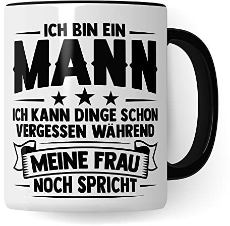 Tasse Ehemann, Ich bin ein Mann Ich kann Dinge schon vergessen während meine Frau noch spricht Geschenk Kaffee-Becher Geschenkidee Ehemänner Kaffeetasse mit Spruch lustig Teetasse (Weiß/Schwarz)
