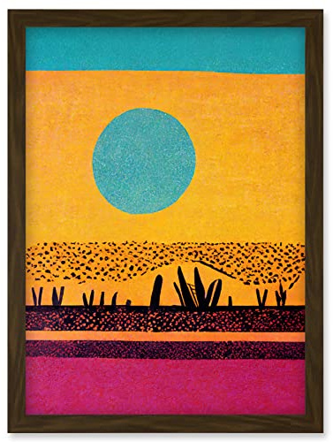 Wee Blue Coo Desert Roadside Oasis Modern Pop Art Surreal Landscape Artwork Framed Wall Art Print A4