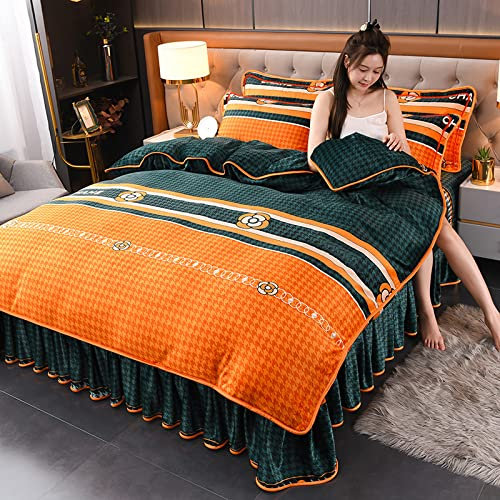 WeihnachtsbettwäSche-Doppelbett Uni Bettbezug Mit ReißVerschluss-Rosa TröSter-BettwäSche-Sets, LuxuriöSer Winter, Verdickt, Warm, Weich, Doppelseitig, Bettbezug, Spannbettlaken, RöCke, KissenbezüGe-G