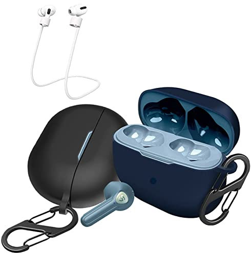 [2-Pack] easyBee Hülle Kompatibel mit SoundPEATS Air3 Deluxe HS, mit 2 Karabiner 2 Anti-Verlust-Gurte, Flüssiges Silikon Case Ultradünn Stoßfest Schutzhülle Bluetooth Kopfhörer - Schwarz Blau