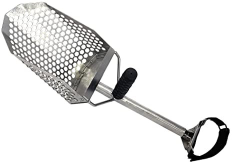 EMPOTEC SE-11 Pala Traforata Setaccio in Acciaio Inox con Pratico aggancio all'avanbraccio Comodo Leggero Sand Scoop per Mare Sabbia Spiaggia per Metal Detector o Ricerche