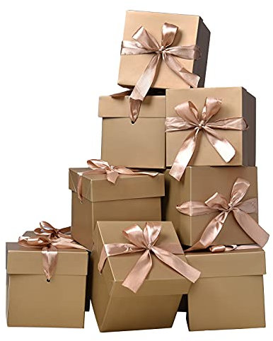 12 Pack kleine Geschenkboxen mit Deckeln, quadratische Boxen mit Deckeln, perfekt für Hochzeiten, Verlobungen, Abschlussfeiern, Feiertage, Weihnachten, Geburtstag, Vatertag (Gold 10 cm)