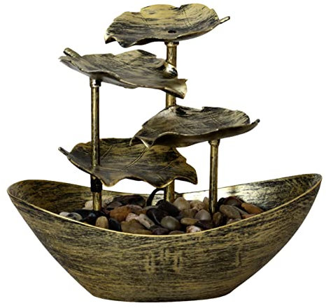 Genikeer 4-Tiers Small Waterfall Fountain | Indoor Tabletop Water Feature | USB Desk Fountain Automatic Pump With Power | Tabletop Fountain Indoor With LED Lights | Tabletop Water Fountain