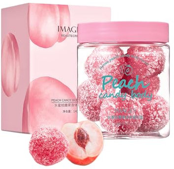 Peach Candy Sugar Body Scrub, Peeling Body Scrub Fights Acne Fine Lines & Wrinkles Brighten Skin Moisturizing Deep Cleansing Soften and Nourish Skin Body Scrub for Body, Face, Hand and Foot