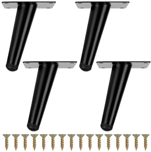 BELLE VOUS (Lot de 4 Pieds Meuble Incliné en Métal Noir - 10 cm - Pieds de Remplacement Coniques Antidérapants pour Armoire, Canapé, Table, Bureau, Chaise & Lit