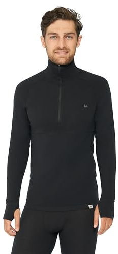 DANISH ENDURANCE Merino Shirt Herren, Reißverschluss & Rollkragen, Half Zip Pullover Herren, Schwarz Half Zip, L