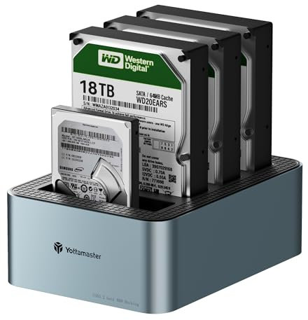 Yottamaster 4 Bay Offline-Klonen Festplatten Dockingstation Aluminium für 2,5/3,5 Zoll, USB 3.2 Gen1 SATA SSD/HDD Docking Station mit 12V 6.5A Netzteil, Unterstützt 4x18TB Max