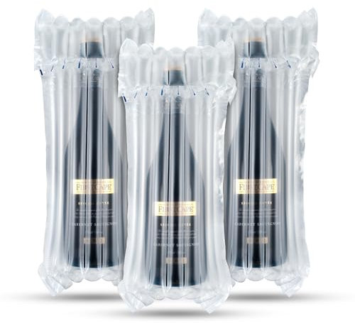 Wine Bottle Protector 50 Pieces Bubble Bags, Reusable Sleeve Travel Inflatable Air Column Cushion Bag for Packing and Safe Transportation of Glass Bottles in Airplane Cushioning