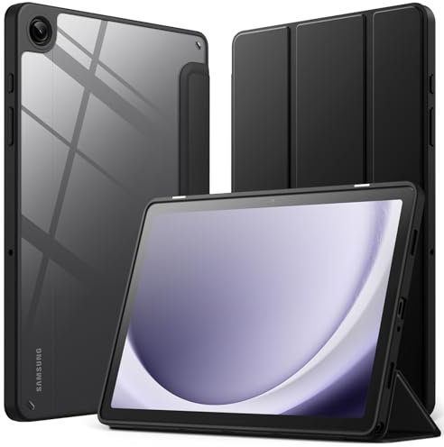 JETech Custodia per Samsung Galaxy Tab A9+ / A9 Plus 11 Pollici 2023, Chiaro Trasparente PC Rigido Retro, Protettiva Trifold Supporto Sottile Tablet Cover, Auto Svegliati/Sonno (Nero)