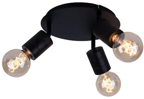 GLOBO Deckenleuchte 3 Flammig Deckenstrahler schwenkbar Wohnzimmerleuchte schwarz, Metall Alu, 3x E27 Fassungen, D 28 cm