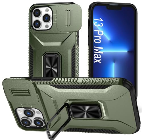 JSENMlN Coque iPhone 13 Pro Max,Antichoc Anti-Chut Antidérapant Housse avec Cache Caméra Étui pour iPhone 13 Pro Max (6.7) (Vert)