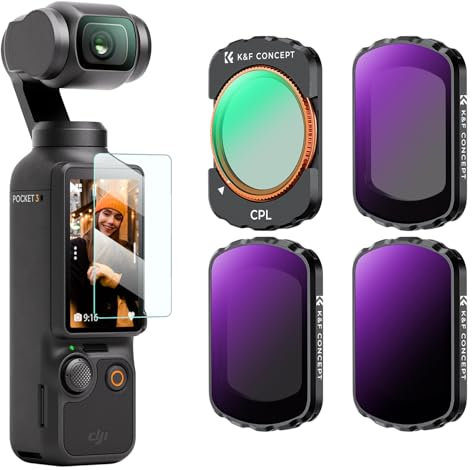 K&F Concept OSMO Pocket 3 Filtersets,4er Pack Magnetischer CPL,ND16,ND64,ND256 Filter kompatibel mit DJI OSMO Pocket 3 (Aluminiumrahmen)