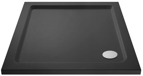 Balterley 760 x 760 mm Square Shower Tray, Slimline Grey Shower Trays, Durable Stone Resin Base Trays for Bathroom Enclosure Cubicle, Corner Waste Square Shape Tray for Wetroom (Slate Grey)