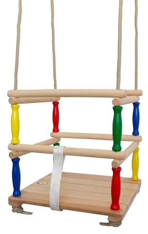 emwe 24268 - Columpio de madera para bebé, altura regulable, capacidad de carga 50 kg, calidad