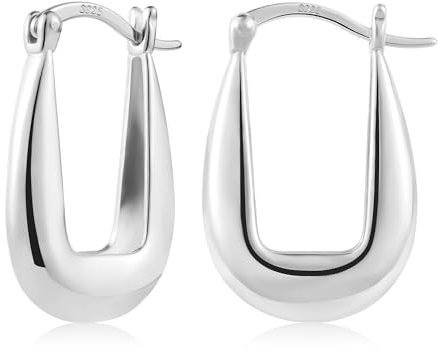 Silber 925 Ohrringe Kleine Creolen Damen, Hypoallergen Silber 925 Ohrringe Klobig Kleine Hohl Creolen Dick Ovale Kreolen Huggie Creolen Klobige Creolen Leicht Breit Ohrringe Mädchen