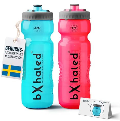 bXhaled - BPA freie Trinkflasche Sport Wasserflasche [2 Pack] - Keim- und Geruchsfreie Sport Trinkflasche 750ml Auslaufsicher, Gym Flasche, Sportflasche, Sporttrinkflasche Fitness Flasche, Rosa & Blau