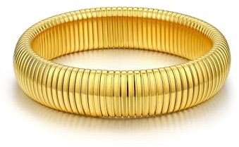 Bestyle Armband Schlange Gold Armreif Damen Elastisch Edelstahl Stretch Armband Schlangenarmband Manschette Armspange für Frauen Mädchen, Gold, Breite 16mm