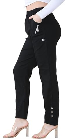 Women's Full Length Cherry Berry Trousers - Ladies Italian Plain Casual Stretchy Elasticated Waist Summer Pants Plus Size Black 16