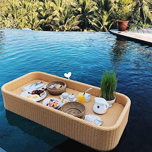 Bandeja para Servir Tejida de ratán, Bandeja para Servir Mesa de Barra Flotante Extra Grande, Bandeja para Servir para Fiestas Resistente al Desgaste, para Piscina o Fiesta en la Playa, refr