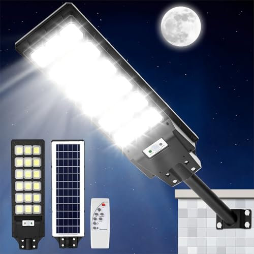 Viugreum 600W Solar Wegeleuchte mit Bewegungsmelder, 6500K LED Solar Straßenlaterne mit Fernbedienung IP65 Wasserdicht Straßenlampe Aussen Straßenleuchte für Straßen, Innenhöfe, Gärten geeignet