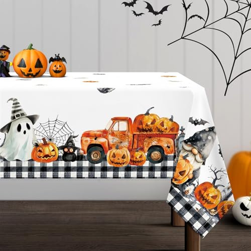 Arquiel Tischdecke Rechteckige, Halloween Geist Kürbis GNOME Tischtuch Abwaschbar Tischdecken Wasserabweisend Tischdecke für Party Feiertage Herbst Abendessen Dekor(140 x 180 cm)