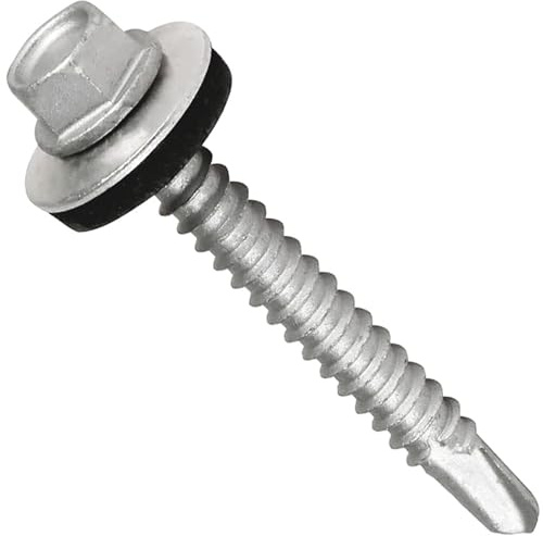 DIYUK Dachschrauben Länge 50 mm Sechskantkopf selbstbohrend (25 Stück) Dachschrauben mit Gummidichtungsscheibe, rostfrei, witterungsbeständig, verzinkt, Grobgewinde, Verkleidungsstahlschraube