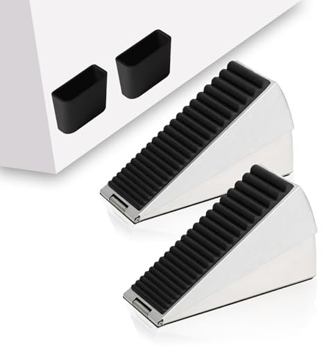HOOFUS 2 Pack Adjustable Spring Large Door Stopper,Heavy Duty Tall Door Stop Wedge Door Stoppers for Bottom of Door, Tall up to 3.14 inch Doorstop,Stainless steels Door Stop(2, Silver)