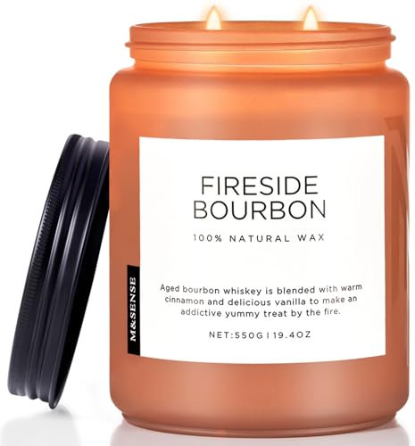M&SENSE FiresideBourbon Duftkeren im Glas 550g saubere Sojawachskerze bis zu 110 Std. Brenndauer rauchige Kerze 2-Docht-Herbstduftkerze für Wohnungsdekoration Aromatherapiekerze für das Badezimmer