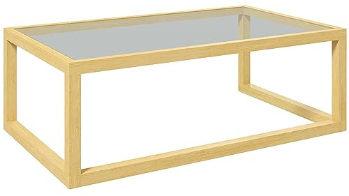 HOMCOM Table Basse rectangulaire, Table de Salon, avec Cadre en Bois d'hévéa, Plateau en Verre trempé, dim. 100L x 60l x 35H cm, Bois Naturel